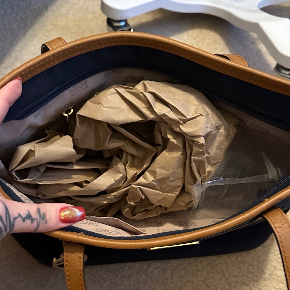 Michael Kors Navy and Tan Tote Bag - Picture 3 of 4